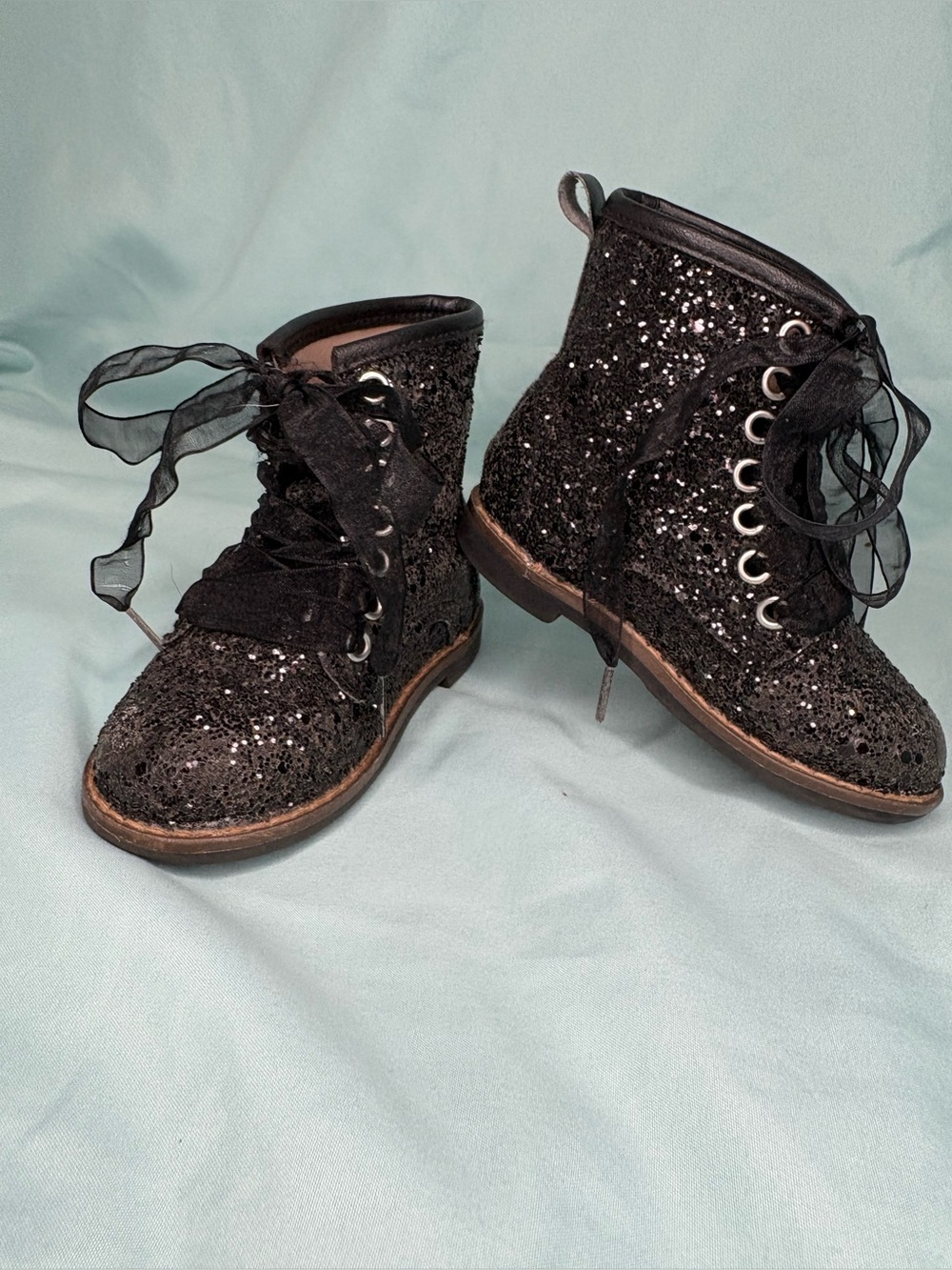 Bear Co Black Glitter Sparkly Lace-Up Combat Boots – Toddler Size 5